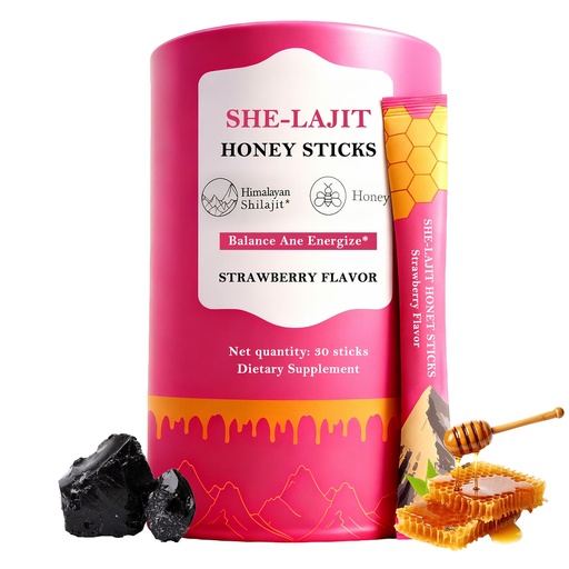 [BRSRECQYC4DRGHLB] Shilajit Honey Sticks for Women, Tasty Strawberry Honeysticks, with Shatavari & Saffron for hormonal Balance & Energy, 75%+ Fulvic Acid, 85+ Trace Minerals Wellness Booster, 30 Sticks
