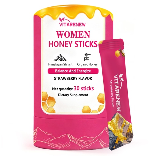 [BRSREBIDDEPRMHTO] Shilajit Honey Sticks for Women with Shatavari & Saffron | 75%+ Fulvic Acid & 85+ Trace Minerals for Hormonal Balance, Energy, Focus & Stamina | Strawberry Flavor, 30 Count.