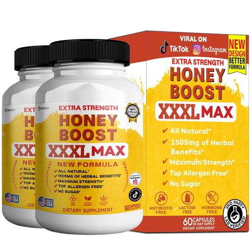 [BRSRGYILOIHR62TV] Honey Boost XXXL Max Extra Strength Supplement, Organic Maca Root Complex, All Natural, 60 Capsules, Sugar Free, Allergen Free (2)
