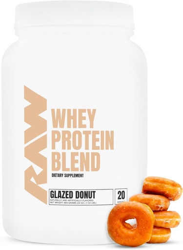 [BRSROHQZBABAMF32] RAW Whey Protein Powder Blend, Glazed Donut (20 Servings) - Grass-Fed Microfiltered Protein Isolate for Muscle Growth & Recovery - Pre & Post Workout Sports Nutrition Supplement for Men & Women