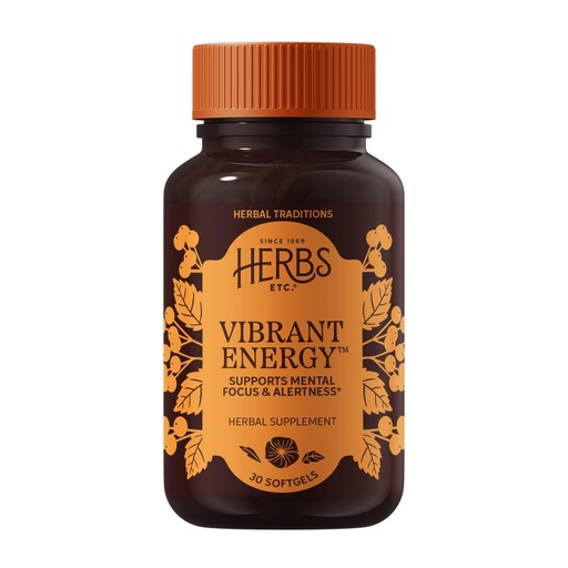 [BRSWIYY2ABYG2DQZ] Herbs Etc. Vibrant Energy Softgels - Energy Formula for Natural Vitality Support - Gotu Kola Herb, Siberian Eleuthero & Asian Kirin Red Ginseng - Organic & Gluten-Free - 30 Count (30 Servings)