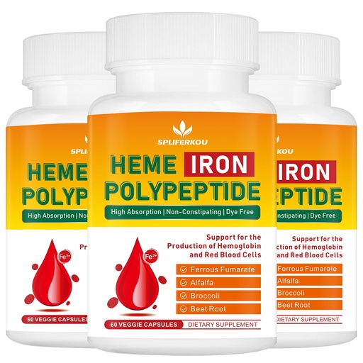 [BRSREYLYDIGRAHQ3] Heme Iron Supplement Vegan Easy to Absorb Vegan 180 Caps | Complete Iron Supplement for Women and Men, Iron Supplement with Folate, Vitamin C and Vitamin A Gut Friendly