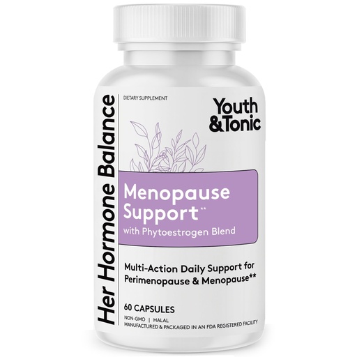 [BRSWYFAKCMMR4FYY] Youth & Tonic Menopause Support, Perimenopause Supplement, Hormone Balance | Black Cohosh & Red Clover, Hot Flashes & Night Sweats, Multi-Action, Phytoestrogen, Non-Hormonal Estrogen Formula, 60 Pills