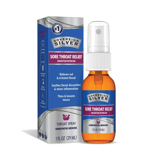 [BRSRAFAEDMHA22TB] Sovereign Silver Sore Throat Spray - Homeopathic Throat Spray for Adults and Kids, Daily Use Liquid Argentum Nitricum Solution - 1 fl oz (30 mL)