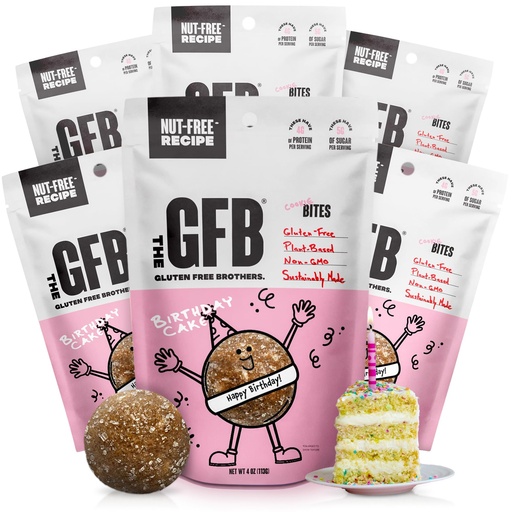 [BRSRAFAPOQDQMDLF] The GFB Birthday Cake Allergen Friendly Protein Bites | Gluten Free Nut Free Snacks | Super Tasty Plant Based Protein Balls | Travel Ready Non-GMO, Kosher & Vegan Snacks | Resealable 4oz Bags, 6 Pack