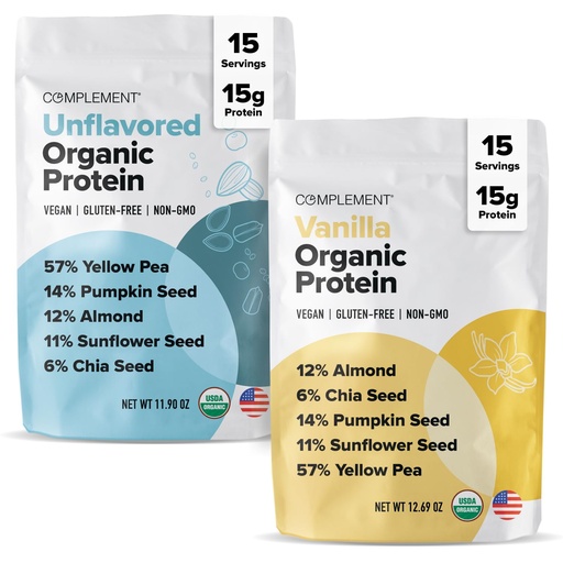 [BRSREHAZBZYQECL5] Complement Unflavored (15 Servings) + Vanilla (15 Servings) Protein Bundle
