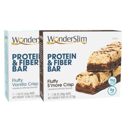 [BRSREYAOO5YQIAL4] Wonderslim Protein Fiber Bar Bundle, Vanilla Crisp & S'more Crisp