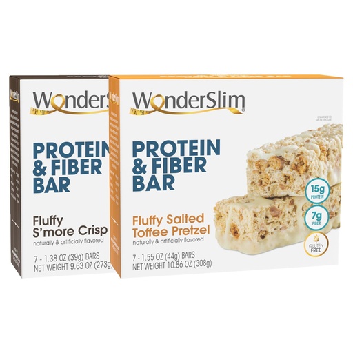 [BRSREYAPDJ7WGYL5] Wonderslim Protein Fiber Bar Bundle, S'more Crisp & Salted Toffee Pretzel