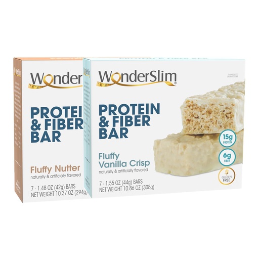 [BRSREYAOA5YAI3Q6] Wonderslim Protein Fiber Bar Bundle, Fluffy Nutter & Fluffy Vanilla Crisp