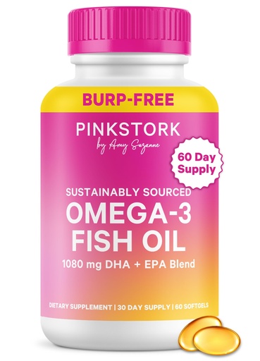 [BRSRAC3QCMFWMFL4] Pink Stork Omega 3 Fish Oil Supplements for Women with DHA and EPA - High Potency Burpless Omega-3 Supplement for Cognitive Health - 60 Softgels