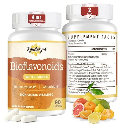 [BRSREGDYCR4AYE37] Vitamin C with Bioflavonoids Supplement for Immunity* & Antioxidant & Skin - Blend of VIT C 1000mg and Citrus Bioflavonoids 1100mg, Non-Acidic Acerola Cherry Vitamin C, Vegan, 180 Capsules