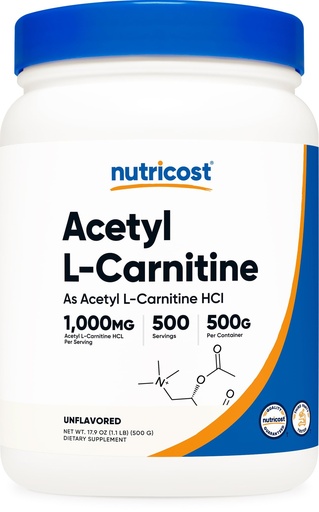 [BRSWKEYICUGB4D3I] Nutricost Acetyl L-Carnitine (ALCAR) 500 Grams - 1000mg Per Serving - Pure Acetyl L-Carnitine Powder