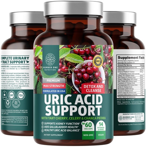 [BRSWYZAROB7RA2DZ] N1N Premium Uric Acid Support Supplement [14X Potent Herbs] All Natural Kidney and Uric Acid Cleanse with Tart Cherry, Milk Thistle, Cranberry, Celery, Chanca Piedra, 60 Veg Caps