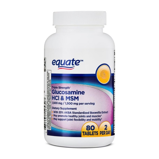 [BRSRGYI3CINAGEIY] Equate Triple Strength Glucosamine HCI 1500mg + MSM 1500mg + Boswellia Extract Tablets, 80 Count Sticker