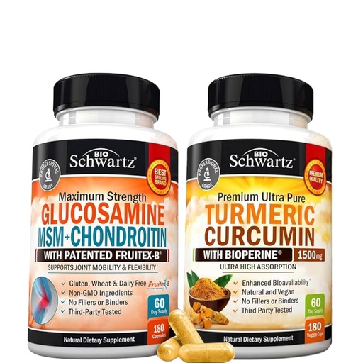 [BRSRAAANAUNAMADV] Glucosamine Chondroitin MSM Triple Strength Joint Support Supplement (2 Month Supply) Plus Turmeric Curcumin with Black Pepper Extract 1500mg Complex (2 Month Supply)