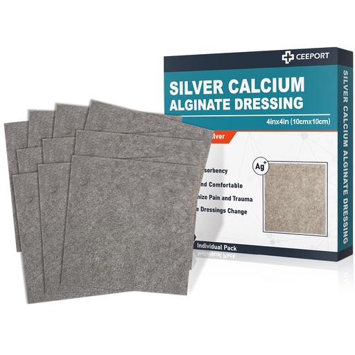 [BRSW2CD3CIGQY3TH] Ceeport Ag Silver Calcium Alginate Wound Dressing Pads 4 "x 4", 10 Pack | Highly Absorbent Dressing with Silver, Non Stick Pads for Wounds, Soft and Comfortable, Individual Pack, Sterile, Wound Care