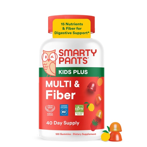 [BRSRACYCA4DWEGQ4] SmartyPants Kids Multivitamin & Fiber Gummies: Prebiotic Fiber to Support Kids Digestion with Vitamin D3, C, Vitamin B12, B6, A, Zinc, Biotin, Folate, Three Fruit Flavors, 120 Count (40 Day Supply)