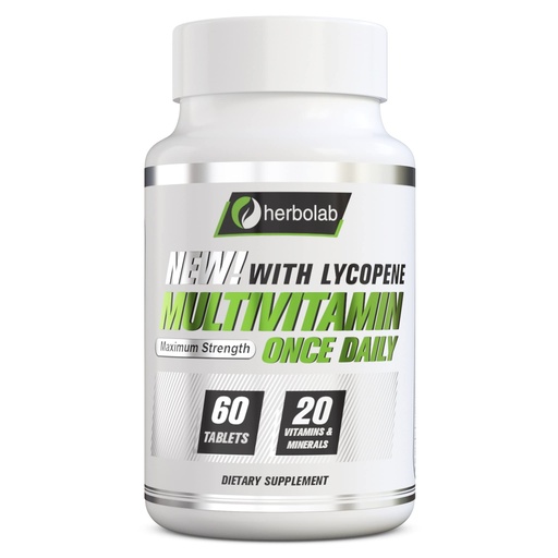 [BRSWGAQTCR5BEH3A] herbolab Multivitamin Once Daily, Max Strength Vitamins A, C, D, E, K, B1, B2, B6, B12, Niacin, Calcium, Magnesium, Zinc, Selenium, Copper, Manganese, Chromium with Lycopene, 60 Count 2 Mo Supply