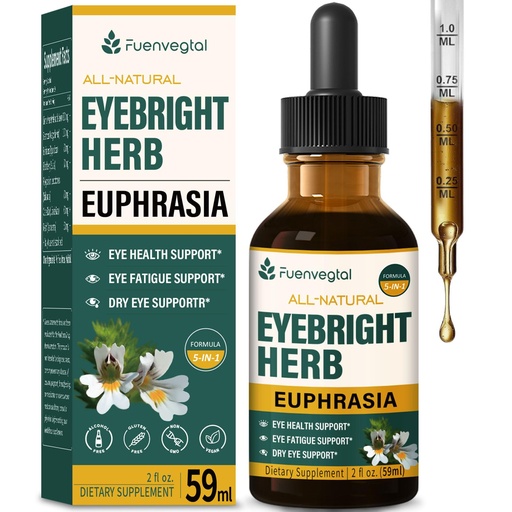 [BRSRAFQCPMPQYA34] Eyebright Herb Drops for Eye Health, Eye Fatigue & Dry Eye Support Herbal Supplements W/Euphrasia officinalis Bilberry Goji Leaves Blueberry Extract, Organic Eye Drops for Sight Care .2oz