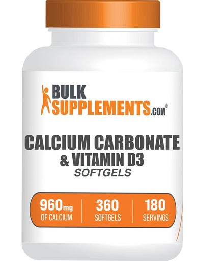 [BRSROFQPAUPQIGTF] BulkSupplements.com Calcium Carbonate & Vitamin D3 Softgels - Calcium and Vitamin D3, Calcium & D3 Supplement for Immune Support - Gluten Free, 2 Softgels per Serving, 360 Count (Pack of 1)
