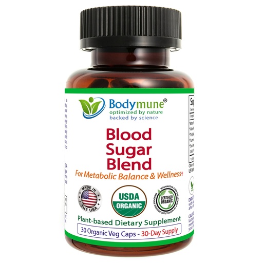 [BRSRAGA6C4CAYG3D] Bodymune Blood Sugar Blend – Organic Blood Sugar Support Supplement – with Bitter Melon Capsules, Moringa, & Black Seed Oil – 33 Capsules – USDA Organic, Vegan, Non-GMO