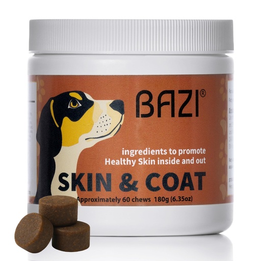 [BRSRABT3PMJWGDTP] BAZI Skin & Coat Dog Chews – Collagen, Omega-3, EPA & DHA for Skin Health & Coat Shine – Antioxidant-Rich Supplement with Vitamin A & D3 – Supports Brain, Energy, and Balanced Blood Sugar