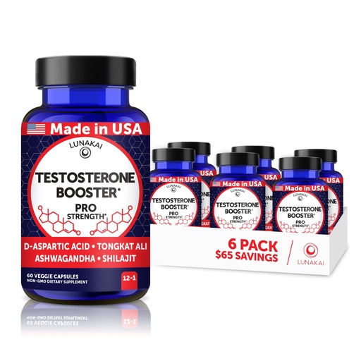 [BRSRGY37BAPQACYZ] Lunakai USA Made Natural Testosterone Booster for Men with Tongkat Ali, Ashwagandha & Shilajit - Testosterone Supplement for Strength, Energy & Stamina - 6 Pack