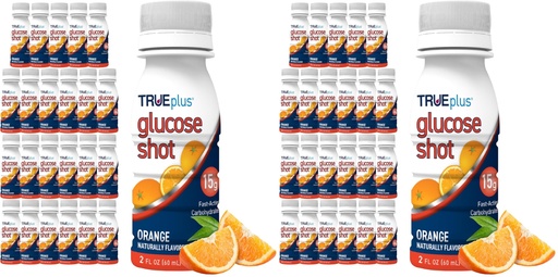 [BRSRGFI7AQAWC2TF] TRUEplus Glucose Shot, Orange, 15g Fast-Acting Carbohydrates, Fat Free, Gluten Free, Raise Low Blood Sugar and Boost Energy, 48 Pack