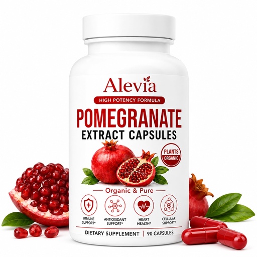 [BRSRYZATDJ6RYETU] Alevia Organic Pomegranate Extract Capsules, Pomegranate Supplement for Daily Body Care and Antioxidant Support, 90 count (1PCS)