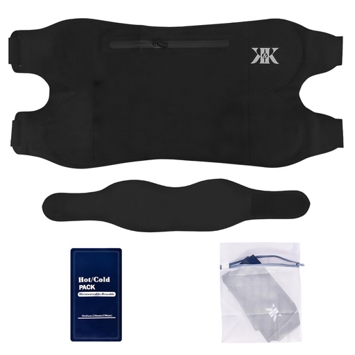 [BRSRE232OUIR4DI2] Castor Oil Pack Wrap Kit for Abdomen - Reusable Castor Oil Compress Set, Seamless Leak-Resistant 4-Layer Design with Waist & Neck Wrap for Women & Men - Includes Hot/Cold Pack - Black S/M
