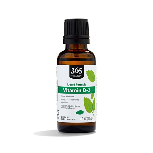 [BRSWGZQBOUHWGHL4] Whole Foods Market, Vitamin D-3 Liquid Mint Flavor 1000IU, 1 OZ