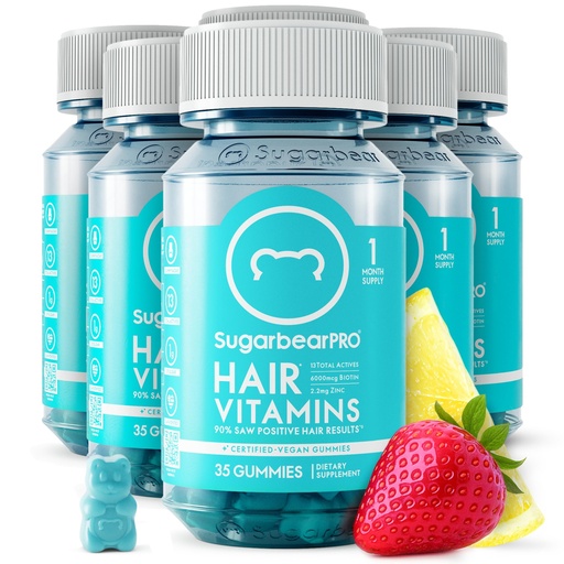 [BRSWGYI3BYCBS2YU] SugarBearPro Hair Vitamin Gummy 6 Month Supply Extra Strength Biotin 6000mcg, Growth for Men & Women, Vegan Vitamin B12, MSM, Inositol, Omega 3, Elderberry, Certified Kosher, Halal, Cruelty-Free