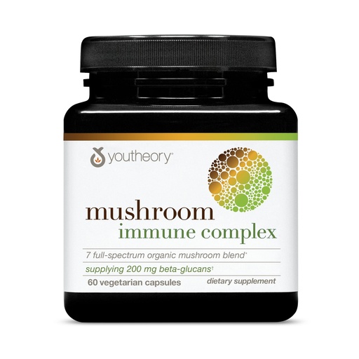 [BRSROEIRA4CBAG3D] Youtheory Mushroom Immune Complex - 60 Vegan Capsules (30 Day Supply) - Immune Support Supplement* - Organic Mushroom Blend with Chaga, Cordyceps, Lion's Mane, Maitake & More