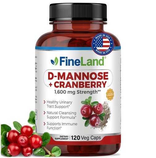 [BRSRAHQZDIIBSCTF] FineLand D-Mannose + Cranberry – 1600mg per Serving – 120 Vegan Capsules – Urinary Tract & Bladder Health Support – Non-GMO, Gluten-Free, Made in USA