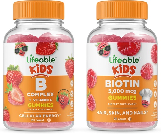 [BRSRMYIZC56BOA35] Lifeable B Complex Kids + Biotin Kids, Gummies Bundle - Great Tasting, Vitamin Supplement, Gluten Free, GMO Free, Chewable Gummy