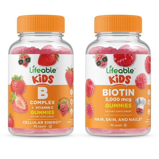 [BRSRMYIZC56BOA35] Lifeable B Complex Kids + Biotin Kids, Gummies Bundle - Great Tasting, Vitamin Supplement, Gluten Free, GMO Free, Chewable Gummy