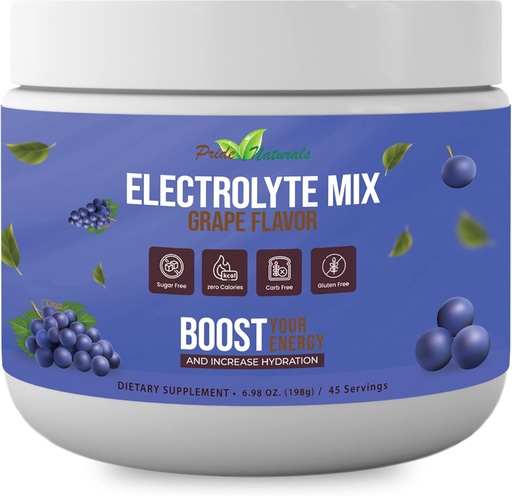 [BRSW2A34PIPQYAYV] Electrolyte Powder - Refreshing Workout Recovery Electrolytes, Sugar Free, Gluten Free & Vegan, Pure Keto &amp; Paleo Hydration Beverage, Immune Boosting Vitamins (198 Grams, Grape)