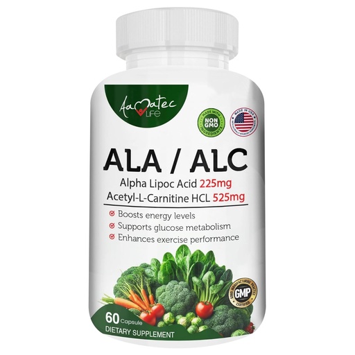 [BRSWGEIYO4BAG2Q3] ALA/ALC High Potency Formula- Best Alpha Lipoic Acid and Acetyl-L-Carnitine HCl Dietary Supplement- Antioxidant Support- Energy Boost- for Men and Women 60 Capsules