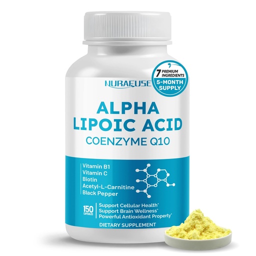 [BRSRAHQZOB5QICLP] Alpha Lipoic Acid with Coenzyme Q10, Vitamin B, Vitamin C, Biotin, Acetyl-L-Carnitine - Support Cellular Health, Brain Wellness