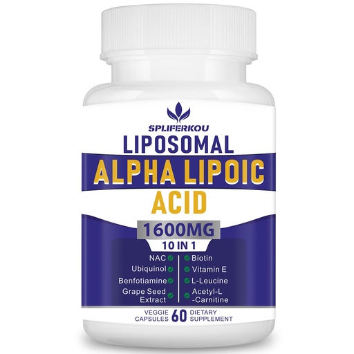 [BRSRAYD7OEMAIYA3] Liposomal Alpha Lipoic Acid 1600mg per Serving, ALA Supplement for Antioxidant Health, Energy and Metabolism- 60 Capsules