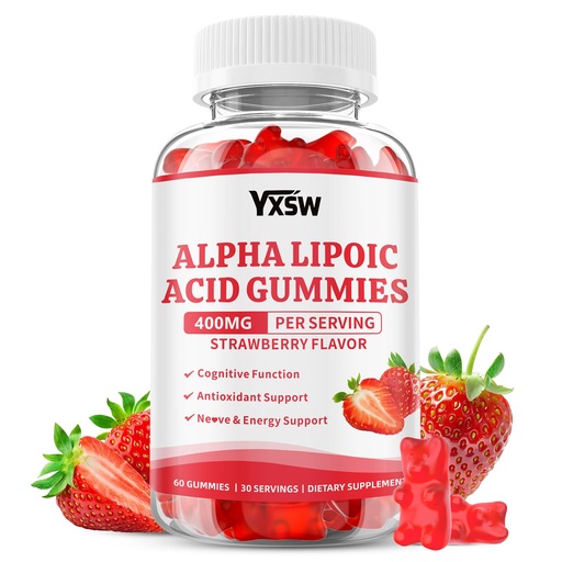 [BRSRGFD3O4PWGYL7] Alpha Lipoic Acid Gummies 400 MG, Chewable R Lipoic Acid Supplement for Antioxidant & Nervous System Support, Sugar Free, Vegan, Strawberry Flavor, 60 Count
