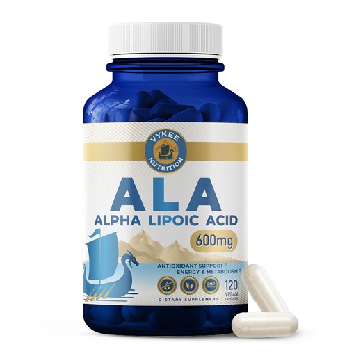 [BRSRE2YLOUPWEDYV] Vykee Nutrition Alpha Lipoic Acid 600 mg – High Potency ALA Supplement, Antioxidant Support, Vegan, Gluten-Free – 120 Count