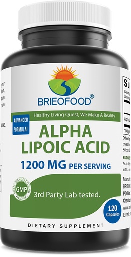 [BRSRMHQ5AF5R6E3J] Brieofood Alpha Lipoic Acid 1200mg per Serving - 120 Capsules - Non-GMO, Gluten Free