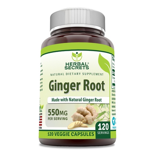 [BRSROFL3BEARQALG] Herbal Secrets Ginger Root Supplement | 550 Mg Per Serving | Veggie Capsules | Non-GMO | Gluten Free | Made in USA (1 Pack, 120 Count)