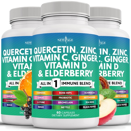 [BRSRABILCQIWACLA] Quercetin Zinc Vitamin C Vitamin D Bromelain Elderberry - Nettle Supplement with Artemisinin, Sea Moss, Echinacea - 180 Count