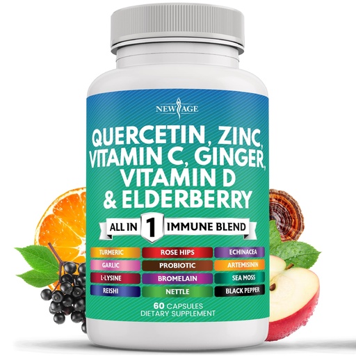 [BRSRABIKOYARQCTL] Quercetin Zinc Vitamin C Vitamin D Bromelain Elderberry - Nettle Supplement with Artemisinin, Sea Moss, Echinacea - 60 Count