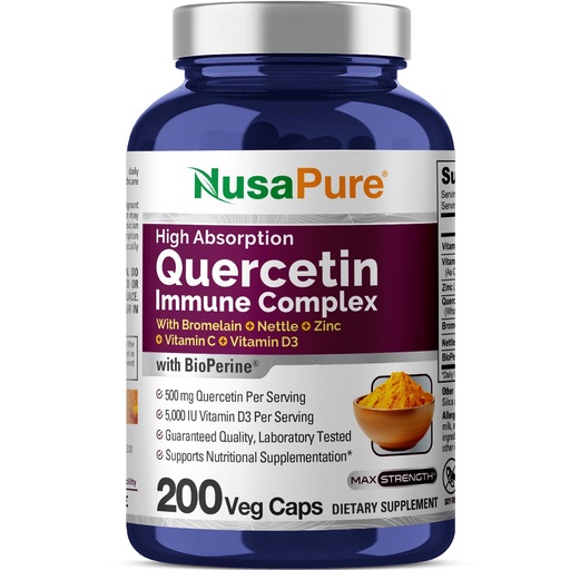 [BRSROBA2AAMGCCLF] NusaPure Quercetin Complex: Bromelain, Vitamin C, Vitamin D3, Stinging Nettle, Zinc | 200 Veggie Caps (Non-GMO, Bioperine)