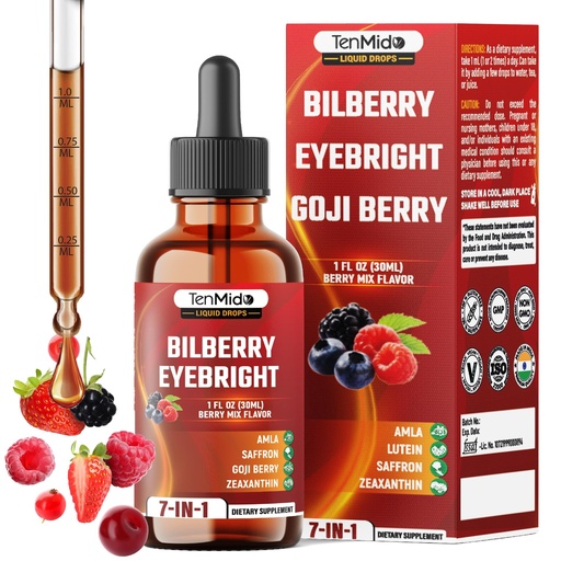 [BRSREGAQBUFBEELX] Bilberry Extract Liquid - 7in1 Herbal Supplements with Eyebright, Goji Berry, Amla, Lutein, Zeaxanthin, and Saffron - Vegan, Non-GMO - 30ml 1 Fl Oz