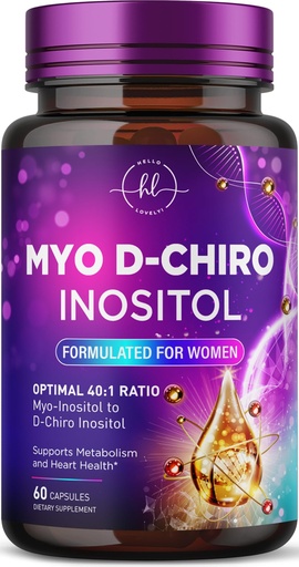 [BRSRGZD3AB6AEYLJ] Myo-Inositol & D-Chiro Inositol Supplement 2000mg - Myoinositol with Ideal 40:1 Ratio - Fertility Supplements for Women for Ovarian Health & Hormone Balance Support, Bottled in the USA - 60 Capsules