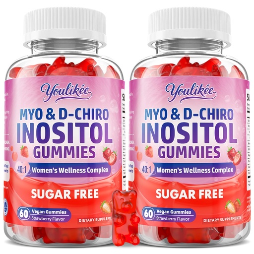 [BRSRGFA7OUNAY2TA] 2 Pack Myo-Inositol & D-Chiro Inositol Gummies for Women - Ideal 40:1 Ratio with Vitamin D3, Folate, Magnesium and Zinc - Support Female Health & Wellness - Sugar-Free, Strawberry Flavor, 120 Count
